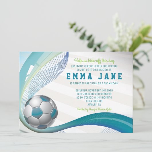 Voetbal uitnodigen in BLAUWGROEN Kaart (Staand voorkant)