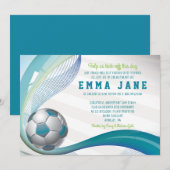Voetbal uitnodigen in BLAUWGROEN Kaart (Voorkant / Achterkant)