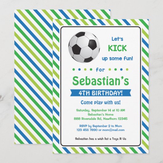 Voetbal uitnodiging / Voetbal Verjaardag Uitnodigi (Voorkant / Achterkant)
