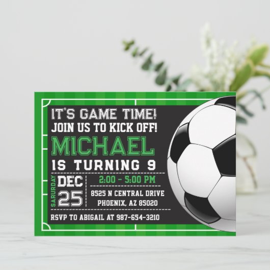 Voetbal uitnodiging, Voetbal Verjaardag uitnodigin Kaart (Staand voorkant)