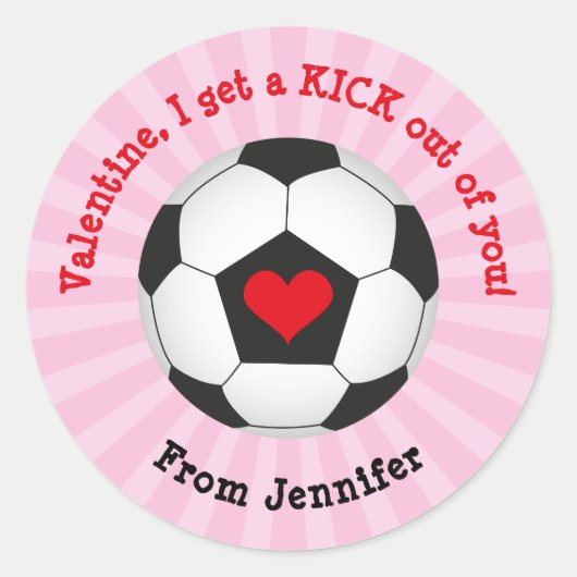 Voetbal Valentijnsdag Ronde Sticker voor meisjes (Voorkant)