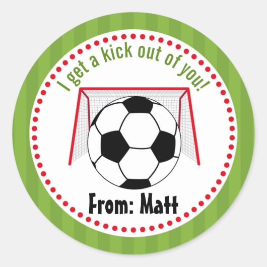 Voetbal Valentijnse school gepersonaliseerde naam Ronde Sticker (Voorkant)