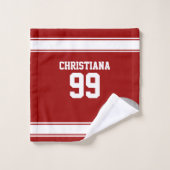 Voetbal van Rode en Witte Stripes Jersey Bad Handdoek (Wasdoekje)