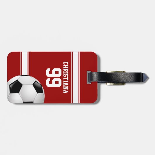 Voetbal van Rode en Witte Stripes Jersey Bagagelabel (Achterkant horizontaal)
