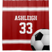 Voetbal van Rode en Witte Stripes Jersey Douchegordijn (Voorkant)