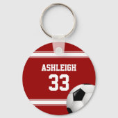Voetbal van Rode en Witte Stripes Jersey Sleutelhanger (Voorkant)