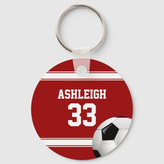 Voetbal van Rode en Witte Stripes Jersey Sleutelhanger (Achterkant)