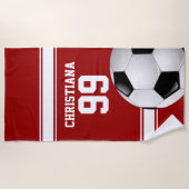 Voetbal van Rode en Witte Stripes Jersey Strandlaken (Voorkant)