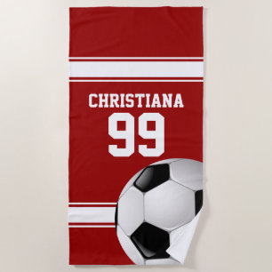 Voetbal van Rode en Witte Stripes Jersey Strandlaken