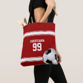 Voetbal van Rode en Witte Stripes Jersey Tote Bag (Dichtbij)
