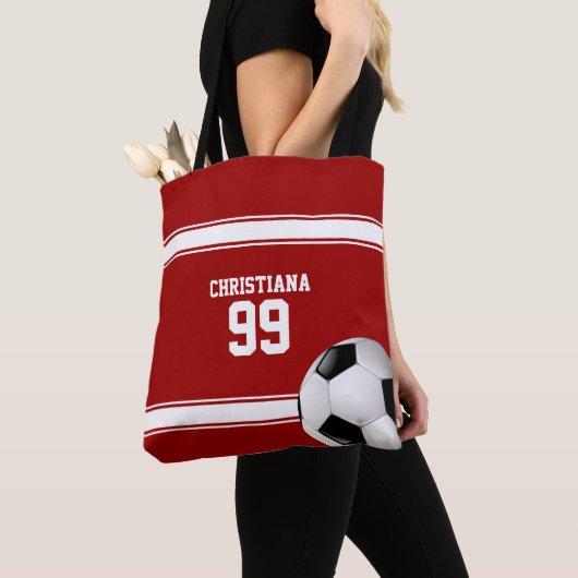Voetbal van Rode en Witte Stripes Jersey Tote Bag (Dichtbij)