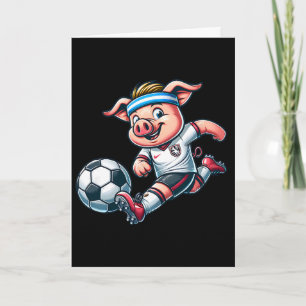Voetbal Varken Mascotte Speelt Voetbal Cartoon Aan Kaart