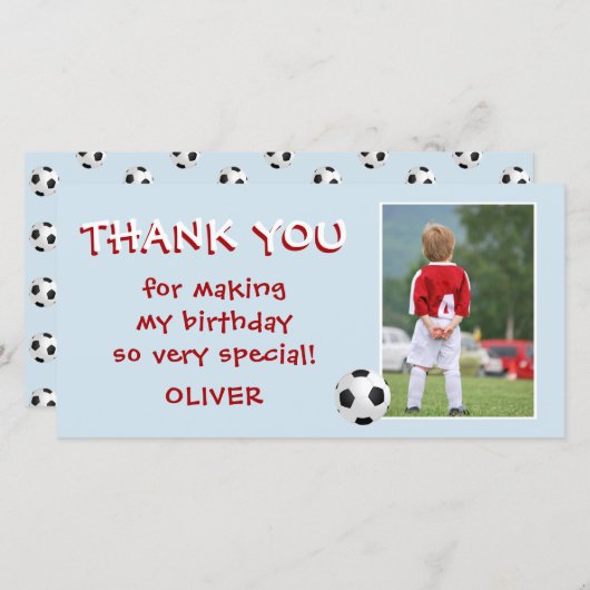 Voetbal Verjaardag Bedankt Fotocard (Voorkant / Achterkant)