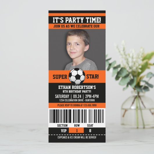 Voetbal Verjaardag Foto Sjabloon Kaart (Staand voorkant)