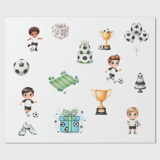 Voetbal Verjaardag Inpakpapier Jongen | (Vlak)