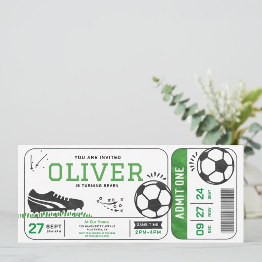 Voetbal Verjaardag Party Ticket Sport Digitaal Kaart (Staand voorkant)