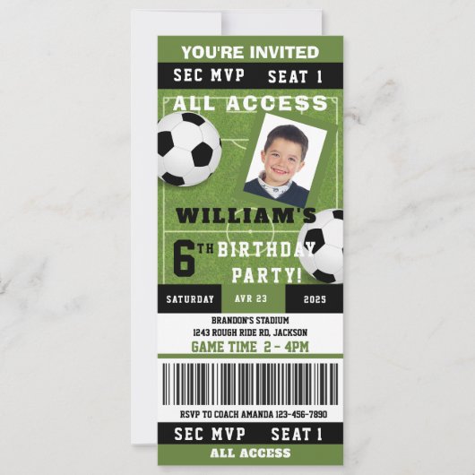 Voetbal Verjaardag Party Ticket Uitnodiging (Voorkant)