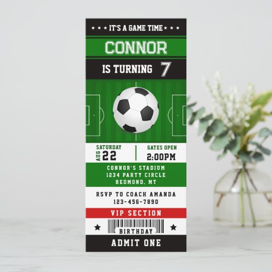 Voetbal Verjaardag Party Ticket Uitnodiging (Staand voorkant)
