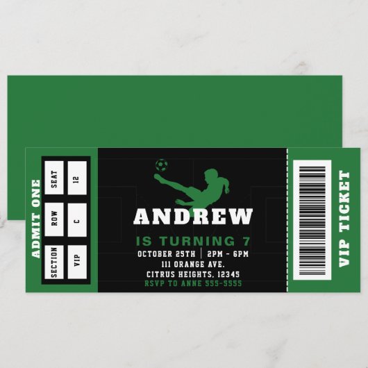 Voetbal Verjaardag Party Ticket Uitnodiging (Voorkant / Achterkant)