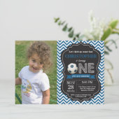 Voetbal Verjaardag Uitnodiging 1e Verjaardag Party (Staand voorkant)