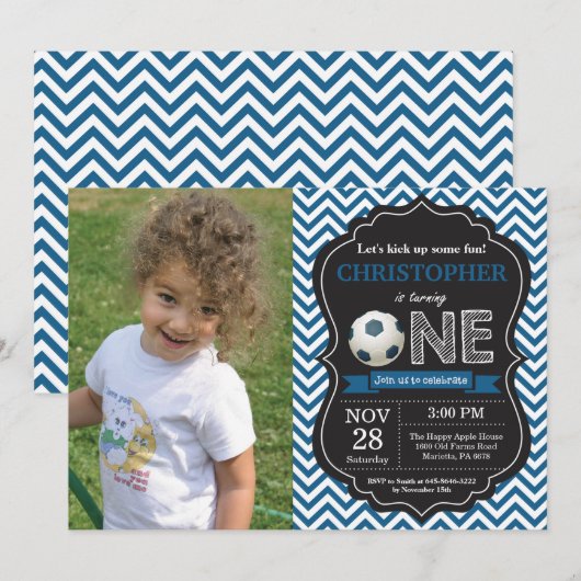 Voetbal Verjaardag Uitnodiging 1e Verjaardag Party (Voorkant / Achterkant)