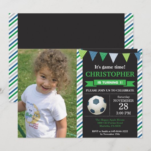 Voetbal Verjaardag Uitnodiging 1e Verjaardag Party (Voorkant / Achterkant)