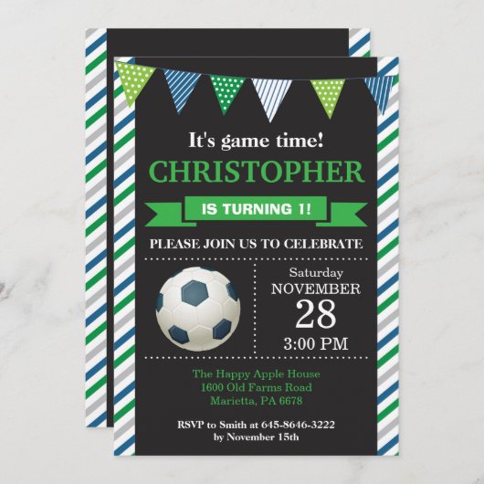 Voetbal Verjaardag Uitnodiging 1e Verjaardag Party (Voorkant / Achterkant)