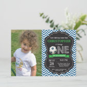 Voetbal Verjaardag Uitnodiging 1e Verjaardag Party (Staand voorkant)