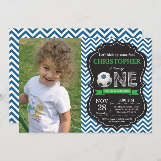 Voetbal Verjaardag Uitnodiging 1e Verjaardag Party (Voorkant / Achterkant)