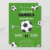 Voetbal Verjaardag Uitnodiging Groen en Zwart Mode (Voorkant / Achterkant)
