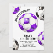 Voetbal Verjaardag Uitnodiging - Paarse Voetbal Pa (Voorkant)