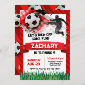 Voetbal Verjaardag Uitnodiging ROOD (Voorkant / Achterkant)