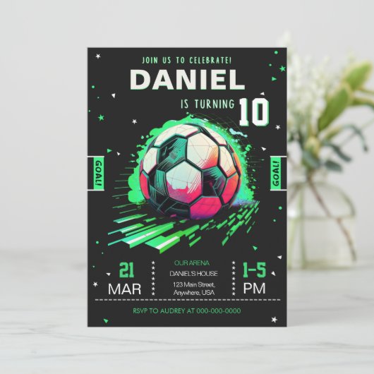 Voetbal Verjaardag Uitnodiging Sport Uitnodigen (Staand voorkant)