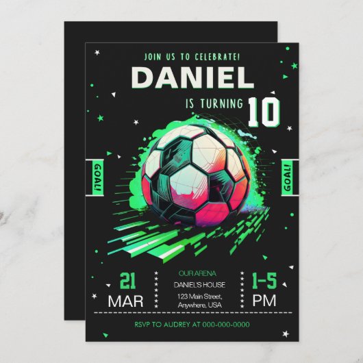 Voetbal Verjaardag Uitnodiging Sport Uitnodigen (Voorkant / Achterkant)