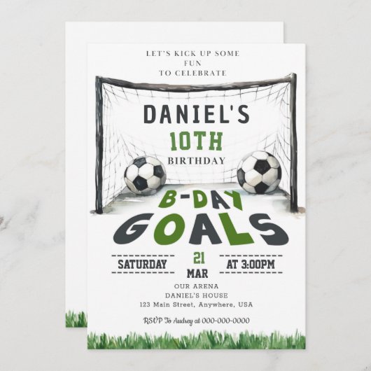 Voetbal Verjaardag Uitnodiging Sport Uitnodigen B- (Voorkant / Achterkant)