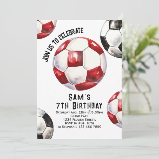 Voetbal Verjaardag Uitnodiging - Voetbal Party (Staand voorkant)