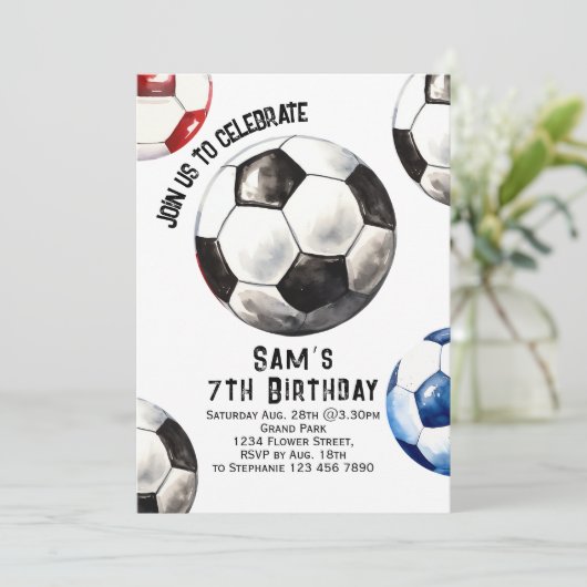 Voetbal Verjaardag Uitnodiging - Voetbal Party (Staand voorkant)