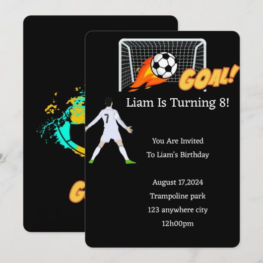 VOETBAL VERJAARDAG UITNODIGING VOOR JONGENS (Voorkant / Achterkant)