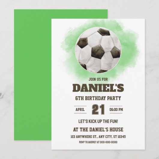 Voetbal Verjaardag Uitnodiging Waterverf Unisex (Voorkant / Achterkant)