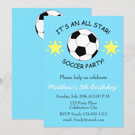 Voetbal Verjaardagsfeest kinder uitnodiging aanpas (Voorkant / Achterkant)