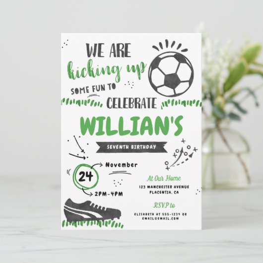 Voetbal Verjaardagsfeest Uitnodiging Sport Digitaa (Staand voorkant)