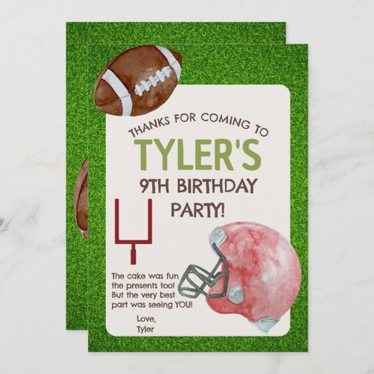 Voetbal verjaardagsfeest Vertical Bedankkaart (Voorkant / Achterkant)
