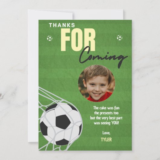 Voetbal verjaardagsfeestje dank je kaart (Voorkant)