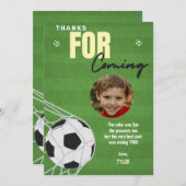 Voetbal verjaardagsfeestje dank je kaart (Voorkant / Achterkant)