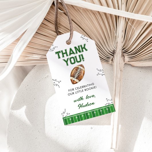 Voetbal verjaardagsfeestje eerste jaar down cadeaulabel