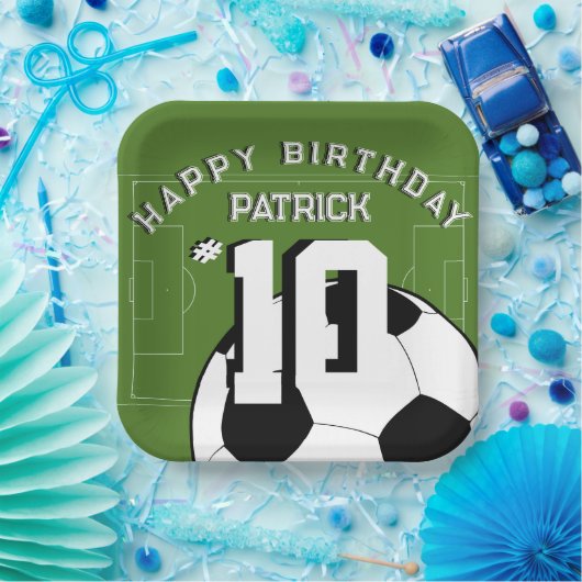 Voetbal verjaardagsfeestje gepersonaliseerde banne papieren bordje (Feest)