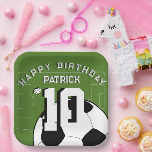 Voetbal verjaardagsfeestje gepersonaliseerde banne papieren bordje (Feest)