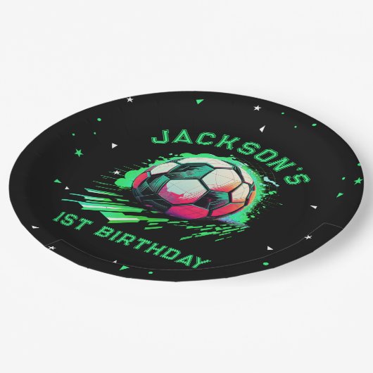 Voetbal verjaardagsfeestje papieren bordje (Gekanteld)
