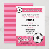 Voetbal Verjaardagsfeestje Uitnodigen 5x7 - Meisje Kaart (Voorkant / Achterkant)