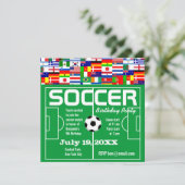 Voetbal verjaardagsfeestje uitnodiging (Staand voorkant)
